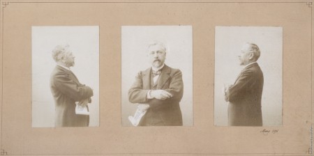 Gustave Eiffel auf der Treppe des Eiffelturms